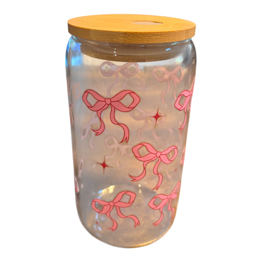 Pink Bows Glass Cup