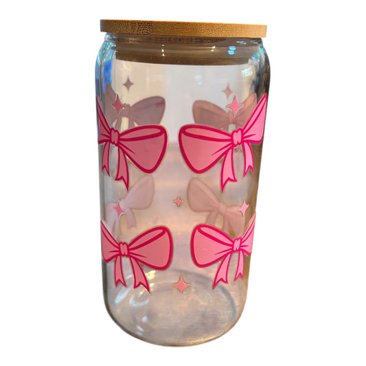 Pink Bows Glass Cup