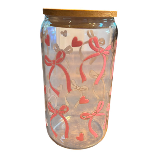 Pink Bows Glass Cup